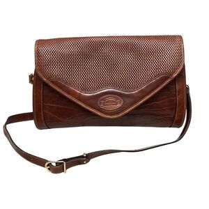 Oroton Vintage Leather Crossbody Shoulder Bag Brown Leather Woven Flap Australia